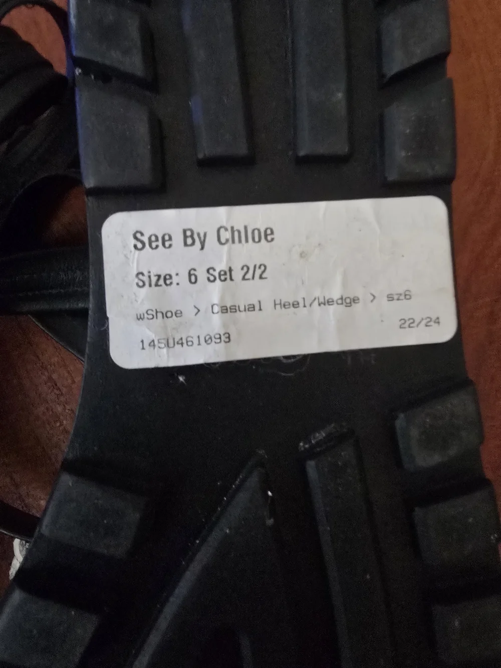 See By Chloe Black and Cream Scallop Ankle-Strap Wedge Sandal